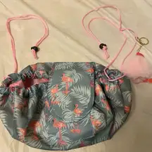 Boutique  Shoulder Bag Cosmetic Pouch with Flamingo Charm Strap 21”