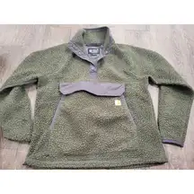 Carhartt  Green Jacket M Pullover Relaxed Fit Fluffy Teddy Fleece Snap Outdoors