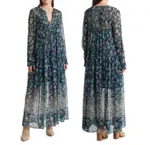 Free People See It Through Floral Long Sleeve Maxi Dress (XS)