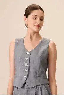 Rihoas Grey V Neck Button Vest