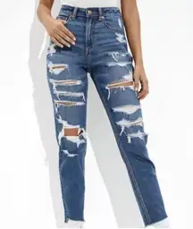 American Eagle Mom Jeans High Rise Straight Leg Ripped Jeans Size 0