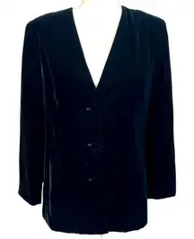 VTG Talbots Black Velvet Button Up Formal Blazer Petites 12 Lined Elegant USA