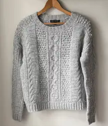 Banana Republic Wool Blend Chunky Gray Cable Knit Crewneck Sweater Long