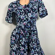 Vintage Dawn Joy Shorts Romper sz 5/6 Floral Button Down Black Blue One Piece