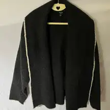 Vici: Charcoal Open-Front Sweater- White Trim- Oversized- XS/S