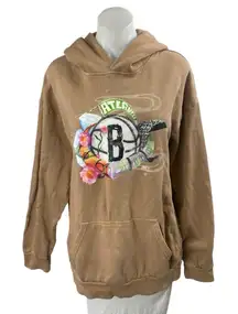 Cross Over Brown Graphic Print Long Sleeve Hoodie Hooded Sweater Sweatshirt Sz L