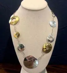 Two Tone Hammered Sterling Silver Brass Modern Necklace