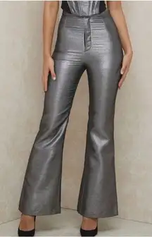 House of CB London Metallic Gray Lined Flat Front Wide Leg Trouser Pants Size XL