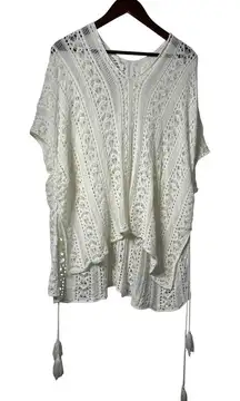 Unbranded Women NA‎ Crochet Embroidery White Swim Cover Up Tunic Poncho Casual