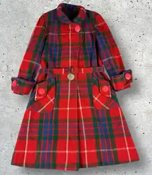 Vtg‎ 40s Chippewa Woolen Mill Long Tartan Plaid Wool Pea Coat Trench Jacket Sz S