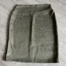 Renee C Skirt Womens Large Pencil Back Slit Faux Suede Olive