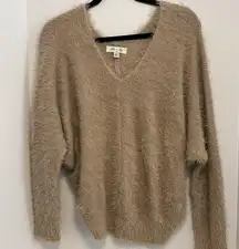 SHE & SKY TAN SWEATER LONG SLEEVE A LITTLE BIT FURRY.. AMAZINGLY SOFT.. SIZE S/M