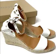 Maypol Anthro white leather studded espadrille wedges