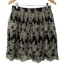 Buttons Black‎ Gold Floral Lace Skirt Sparkle Party Layered Elegant Size Small