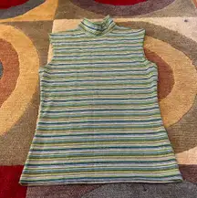 Rapture Apparel Y2K Style Early 90’s Vintage Stripe Metallic Turtleneck Tank Top