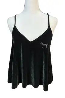 Victoria's Secret PINK Black Velvet Cami Tank Top Size Oversized Medium‎ Y2K