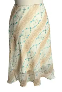 Vintage 90s Y2K GAS Skirt XL Beige Blue Floral Pull On Fairy Cottage Romantic