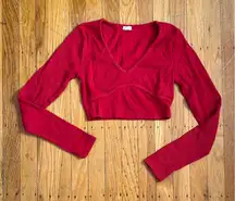 Garage Red V-Neck Long Sleeve Crop Top