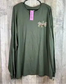 Blessed Girl Size 3XL Crewneck Long Sleeve Happy Camper T-Shirt Army Green