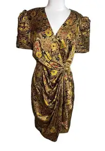 Vintage Richard Warren silk faux wrap structured golf’s buckle dress baroque