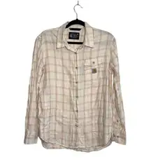 Loose Fit 100% Cotton Cream Button Down Plaid Shirt