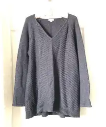V-Neck navy blue cotton linen blend tunic Sweater pullover women size M