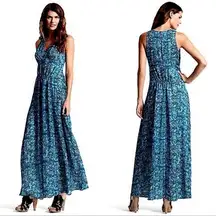 DEREK LAM Design Nation Blue‎ Armadillo V-Neck Sleeveless Maxi Dress XL