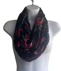 Black Pink Red Floral Sheer Lightweight Infinity Scarf