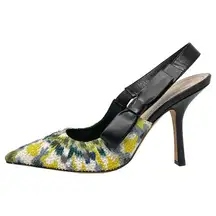 Christian Dior Dior Sweet- D Beaded Embroidered Multicolor Pointed Toe Slingback Pumps Heels