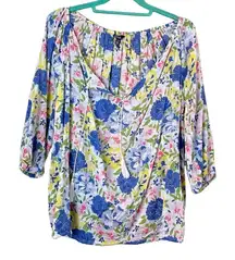 Chaps Fresh Floral Cotton Tassel Blouse Size Small
