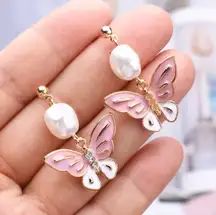 Butterfly Pearl Rhinestones Stud Earrings 