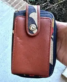 Spartina 449  Linen Leather Zip Around Wallet Cell Phone Change Purse Dau…