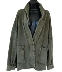 Army Green Forever 21 Reverse Fleece Oversized Cardigan Jacket