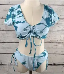 Crop Top Style Bikini Set Aqua/Teal-XL