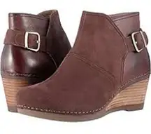 Dansko Shirley wedge ankle bootie maroon‎ leather women’s size 36 comfort shoes