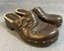 Lower East Side 9.5 Vintage 90s Y2K brown Leather Slip On Chunky Platform Mules