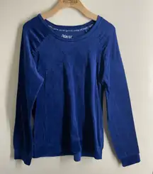 Muk Luks Velour Lounge Pajama Top Blue Crew Neck Long Sleeve Pullover Medium