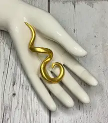 Vintage GoldTone Abstract Swirl Brooch – Satin Finish – 3.25”