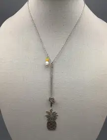 Pineapple Yellow White Silver Tone Pearl  Necklace