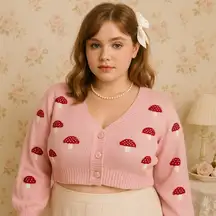 Sugar Thrillz Y2K Crop Mushroom Sweater Sz 1X Coquette Fairy Dolls Kill Cardigan