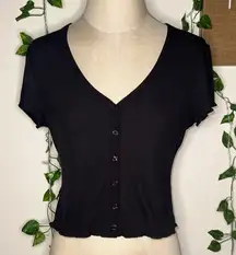 Rue 21 Black Scalloped Trim Button Down Short Sleeve Shirt