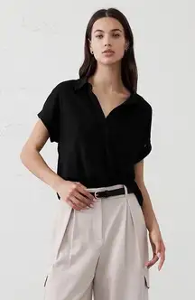 Banana Republic Sheer Black Short Sleeve Button Down Blouse
