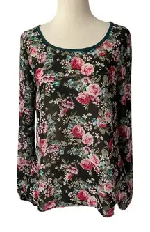 Eyelash Couture Black Sheer Floral Top Women Size Small | 17-3