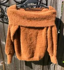 Fluffy Knit Tan Loose or Off shoulder sweater size S