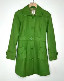Vintage Y2K Tulle Green Wool Blend Peacoat Women’s Size XS Indie Retro