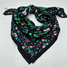 Kate Spade Black Scarf with Colorful Floral Design 100% Silk 36x36