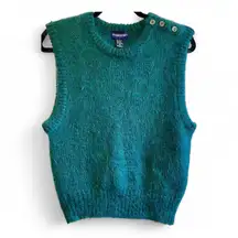 Vintage‎ 80's Mohair Wool Teal Fuzzy Cozy The Sweater Co Vest Medium Retro NWOT