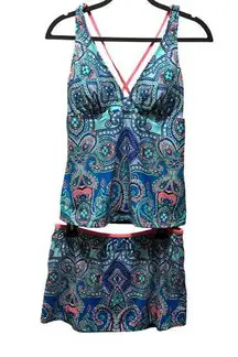 Alex Marie Womens Paisley Print Swimsuit Set With Skirt Bottoms Size 10-12