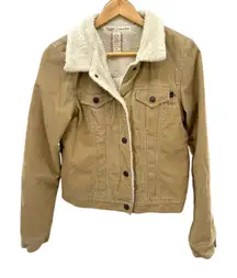 Y2K Abercrombie Cord Sherpa Jacket M Tan Trucker Coat Aesthetic Streetwear