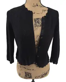 Vtg Y2K Black Crochet Knit Babydoll Cardigan Small Cropped Whimsigoth Fairy 90s